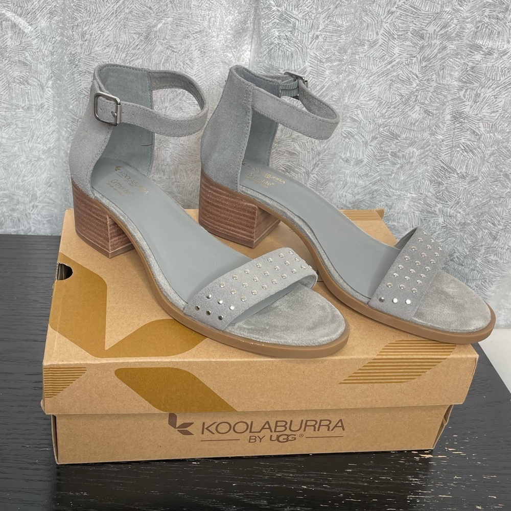 KOOLABURRA ORTHOLITE BY UGG gray studded block heel sandals | 8.5